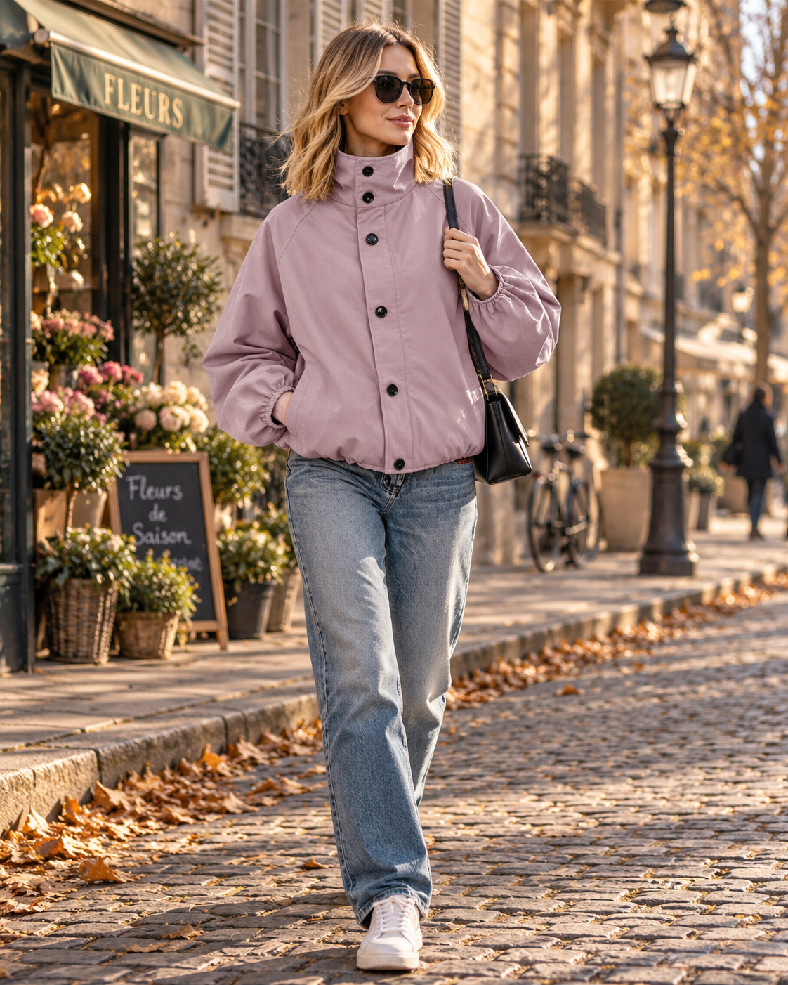 Arlyne Women's Stand-Collar Jacket – Oversized Fit, Buttons & Balloon Sleeves