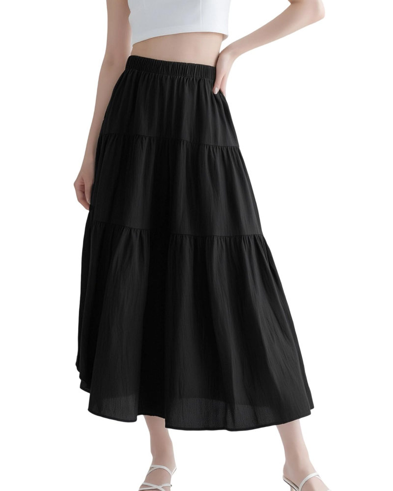 Anouk Damen-Maxirock – elastischer hoher Bund, Volants, ausgestellter Schnitt & 2-in-1