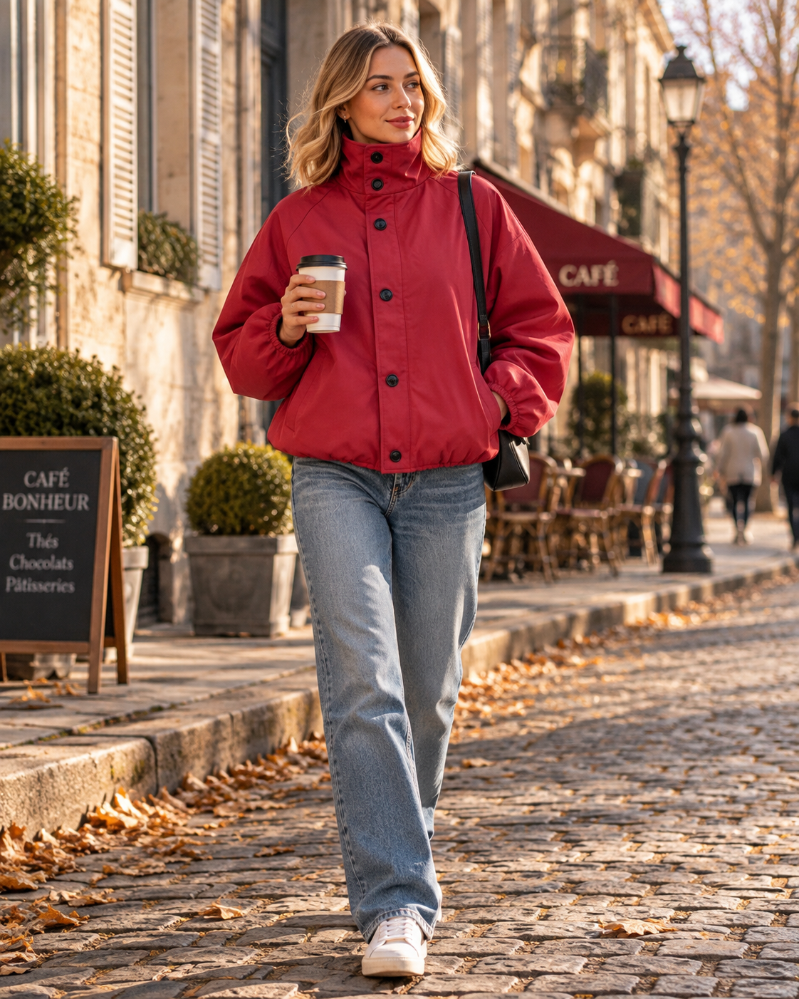 Arlyne Women's Stand-Collar Jacket – Oversized Fit, Buttons & Balloon Sleeves