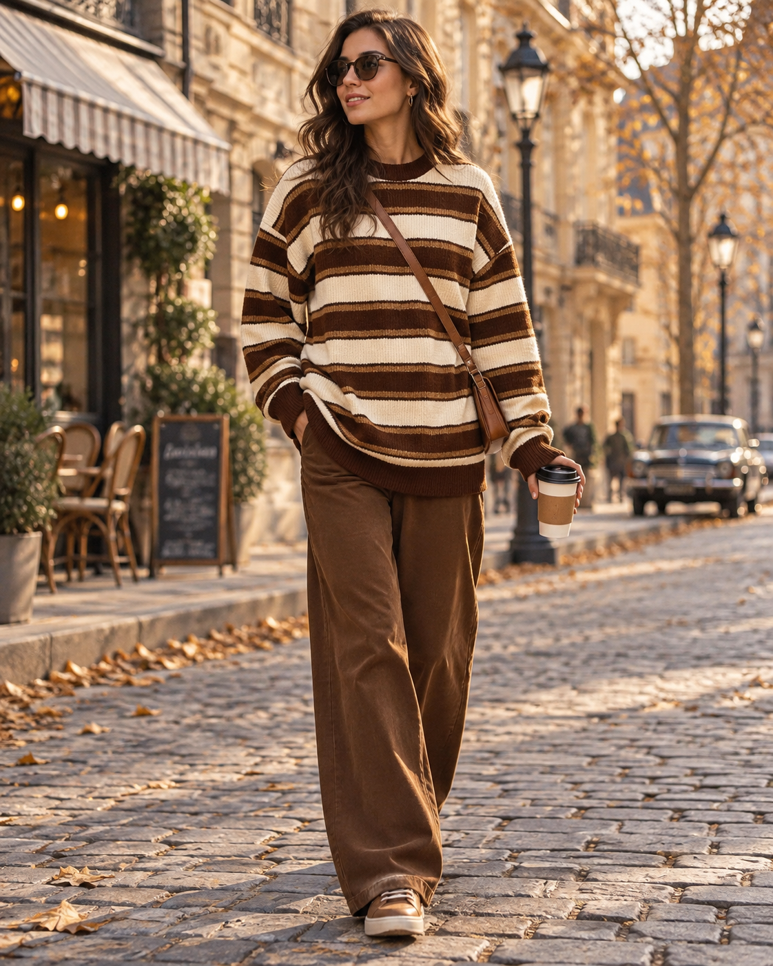 Marinel Maglione da donna a righe – Maglia morbida, vestibilità oversize, girocollo e maniche lunghe