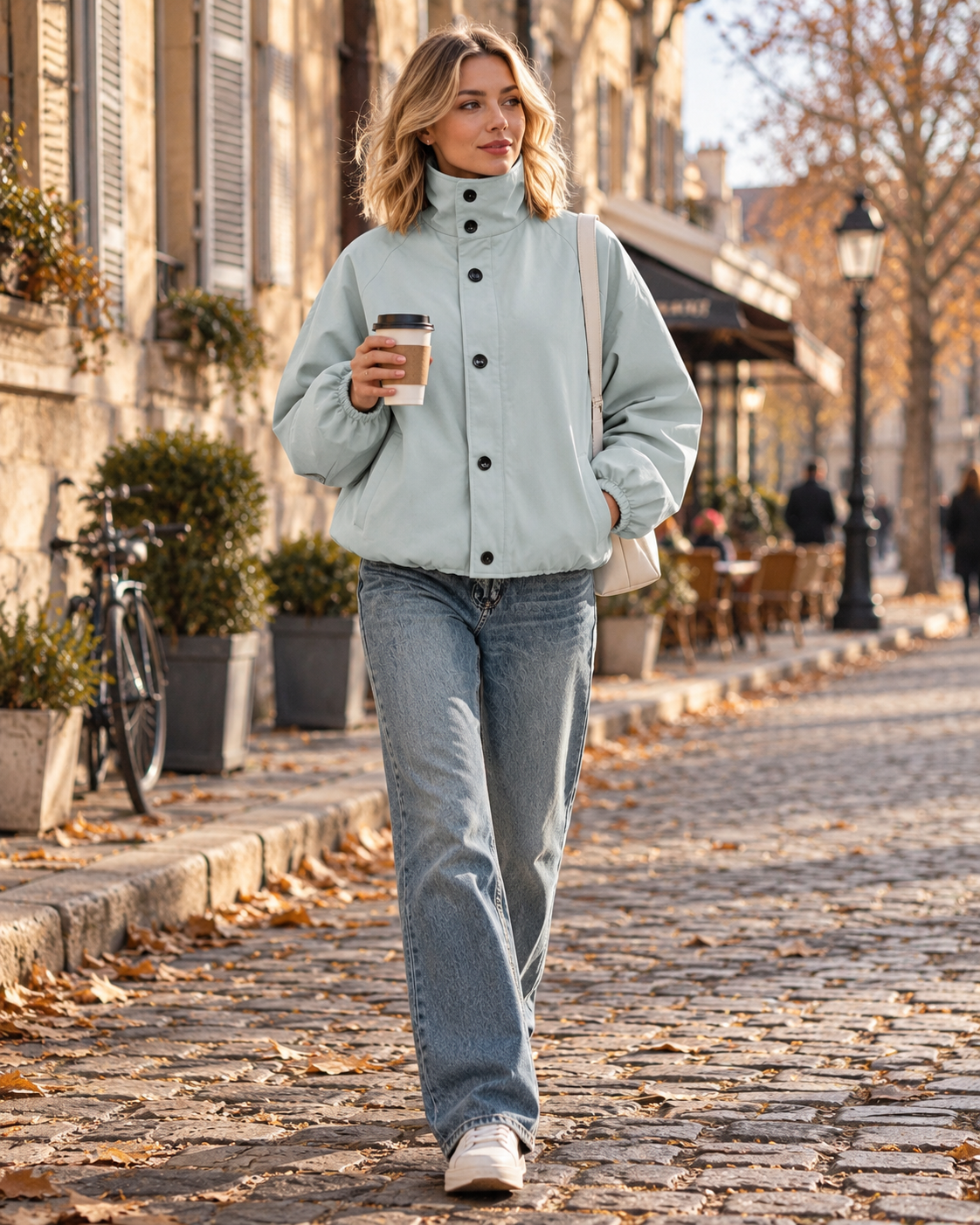 Arlyne Women's Stand-Collar Jacket – Oversized Fit, Buttons & Balloon Sleeves