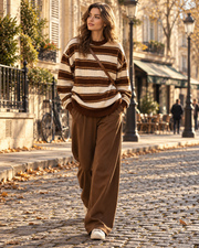 Marinel Maglione da donna a righe – Maglia morbida, vestibilità oversize, girocollo e maniche lunghe