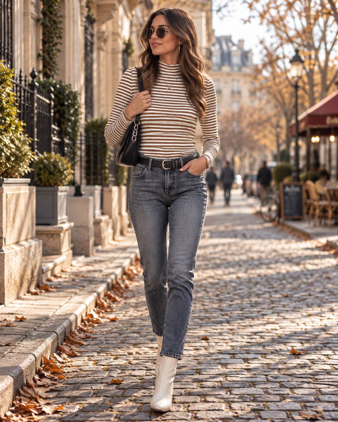 Kendall Haut Femme à Rayures – Maille Côtelée, Col Montant et Coupe Ajustée