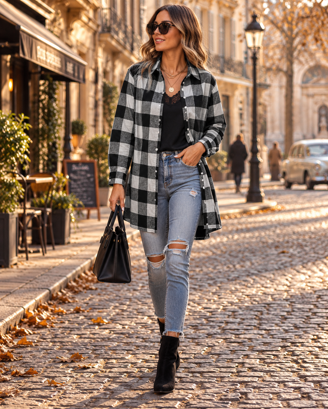 Erca Surchemise Femme – Carreaux, Coupe Ample, Manches Longues et Fermeture Boutonnée