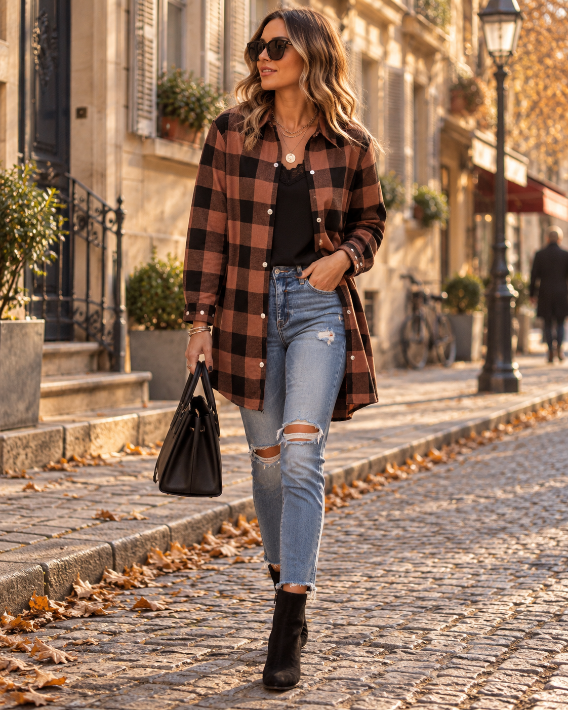 Erca Surchemise Femme – Carreaux, Coupe Ample, Manches Longues et Fermeture Boutonnée