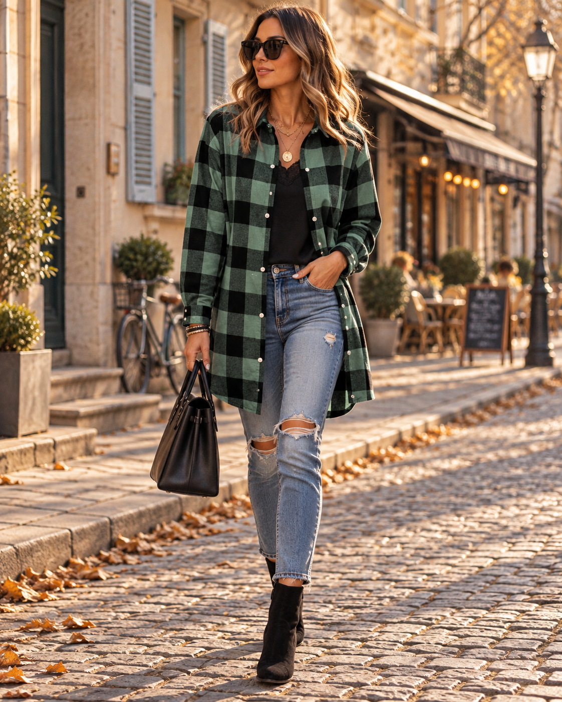 Erca Surchemise Femme – Carreaux, Coupe Ample, Manches Longues et Fermeture Boutonnée