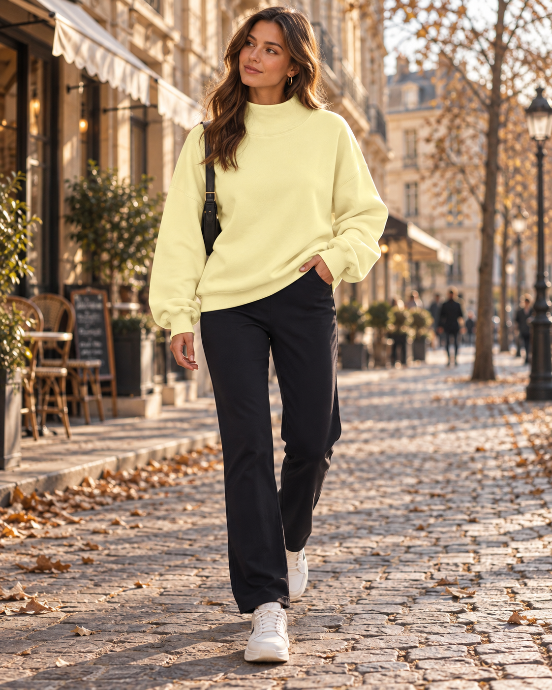 Dani Women's Sweatshirt – Asymmetrical High Neck, Fleece Lining and Oversized Fit
