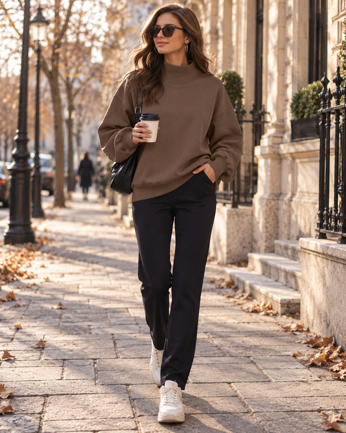 Dani Women's Sweatshirt – Asymmetrical High Neck, Fleece Lining and Oversized Fit