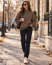 Dani Women's Sweatshirt – Asymmetrical High Neck, Fleece Lining and Oversized Fit