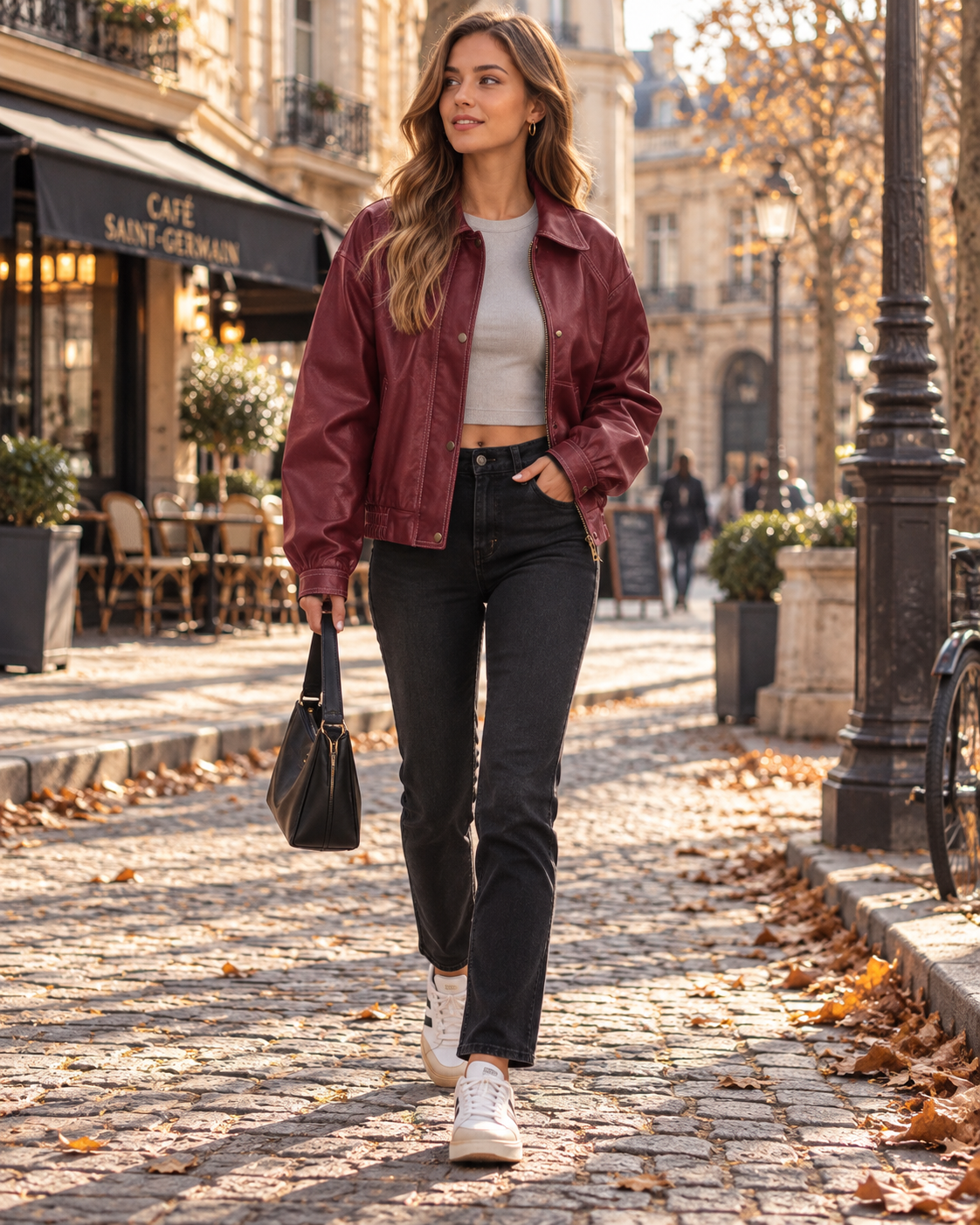 Yvette Damenjacke aus Kunstleder – Oversize-Schnitt, Klassischer Kragen, Reißverschluss und Taschen