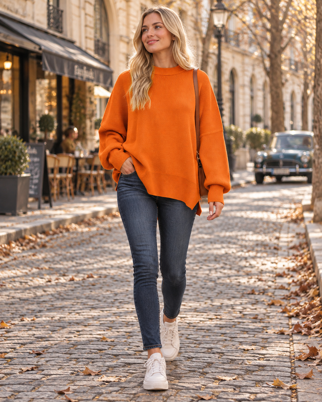 Maelva Suéter oversize para mujer – Punto acanalado, cuello alto, mangas largas y aberturas