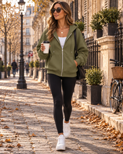 Solen Sweat Court Femme – Capuche, Zip Intégral, Coupe Ample et Poches