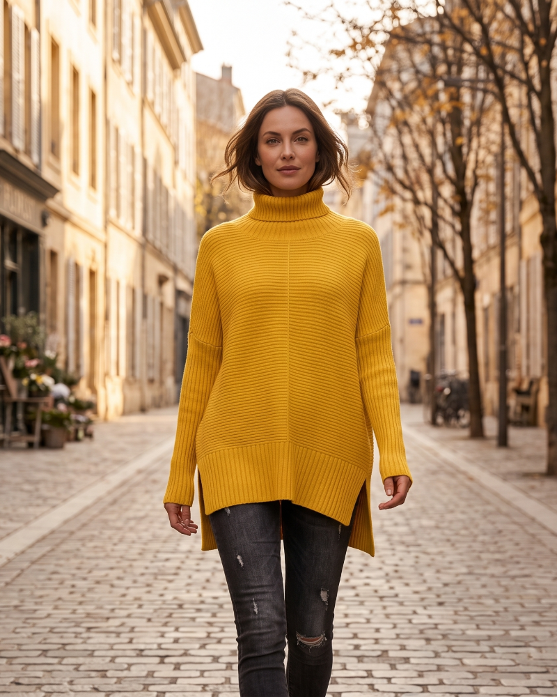 Maglione Neri da donna a collo alto – Maglia oversize lunga con spacchi laterali