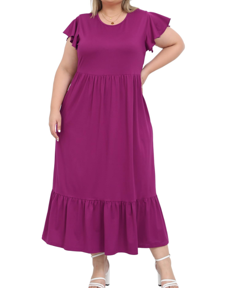 Tamsin Vestido Largo para Mujer – Talla Grande, Fluido, Mangas Cortas y Bolsillos