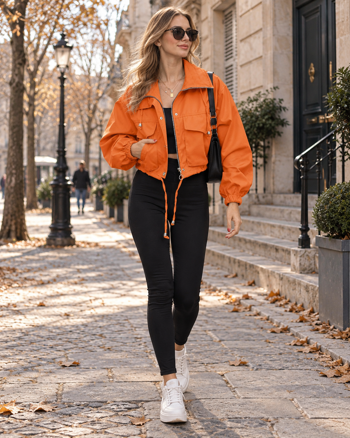 Deena Kurzjacke für Damen – Oversize-Schnitt, Reißverschluss und Cargotaschen