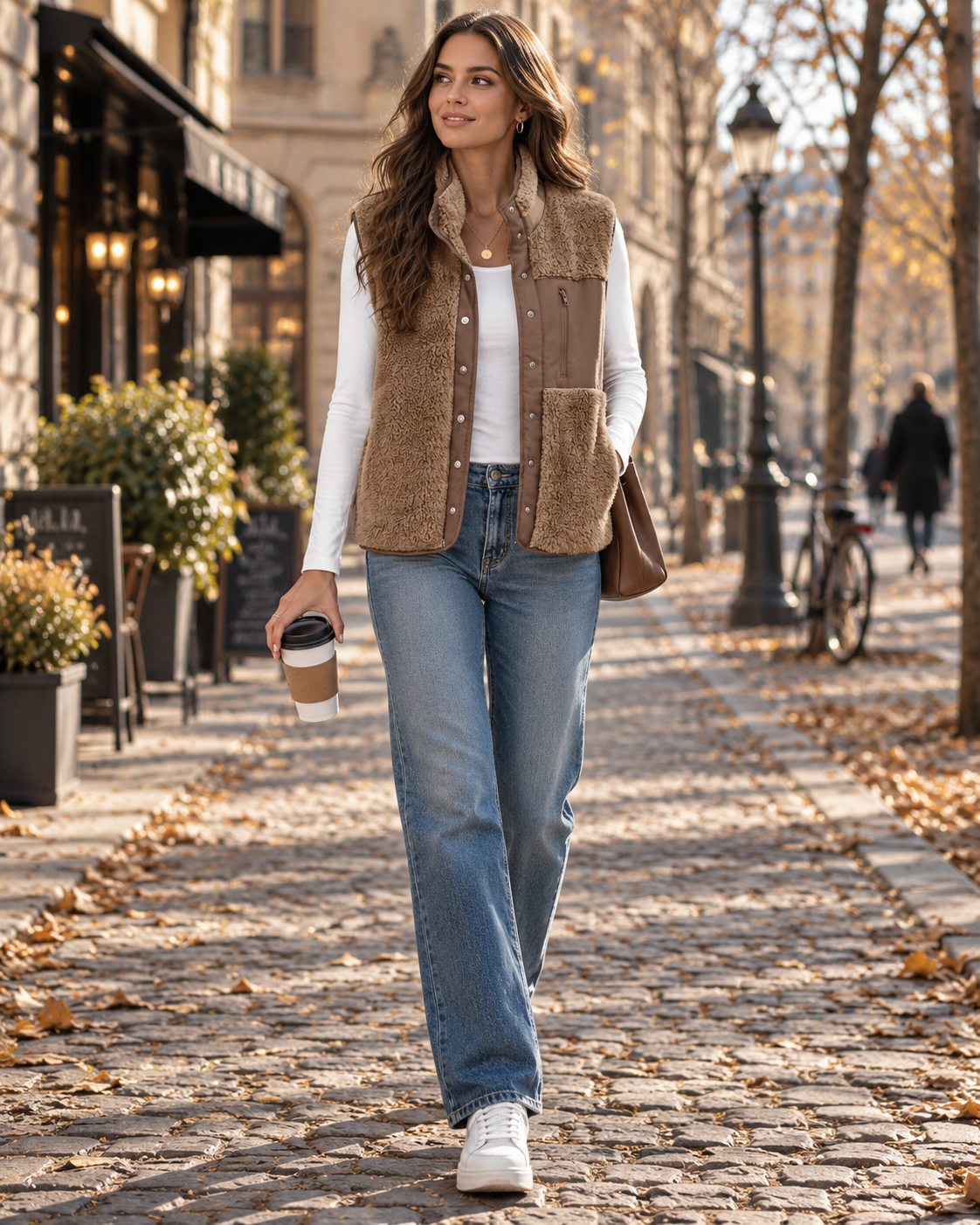Harrien Damen-Fleeceweste – Weiches Sherpa, Stehkragen, Druckknöpfe & Taschen
