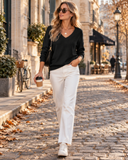 Esther Damenpullover mit V-Ausschnitt – leichtes Strickmaterial, normale Passform und lange Ärmel
