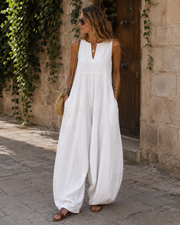 Tessa Mono para mujer – Sin mangas, escote de pico, piernas anchas y bolsillos