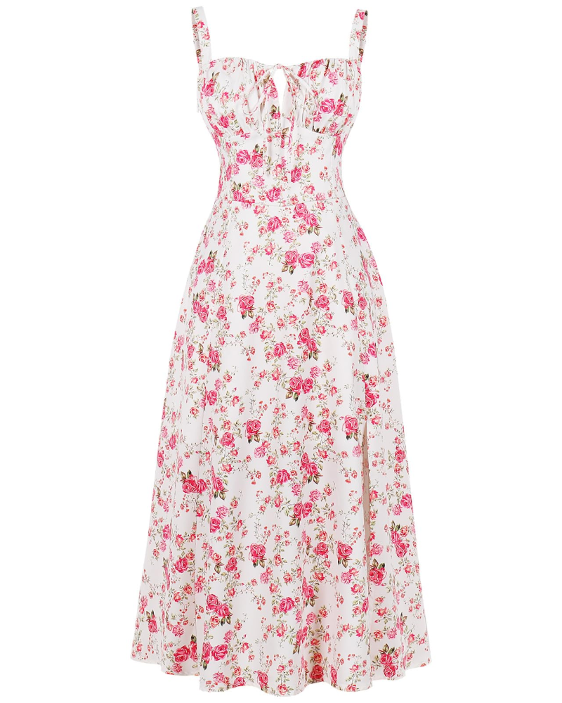 Evadne Robe Midi Femme – Bretelles Fines, Fente Avant, Taille Haute & Style Bohème