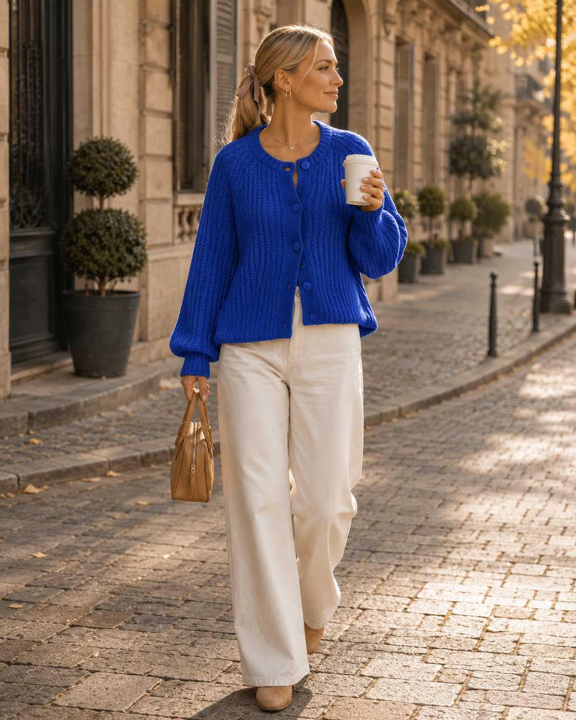 Γυναικεία ζακέτα Ottilie από πλέξη – Άνετη γραμμή, στρογγυλή λαιμόκοψη και κουμπιά