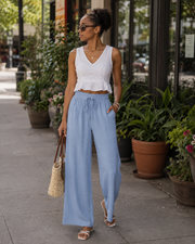Anaïs Palazzo-Hose für Damen – hoher, elastischer Bund, weite Beine & Taschen