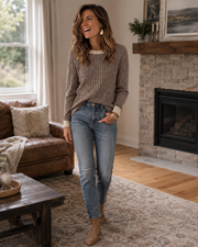 Linnea Lightweight Women's Sweater – Crew Neck, Relaxed Fit & Contrast Details