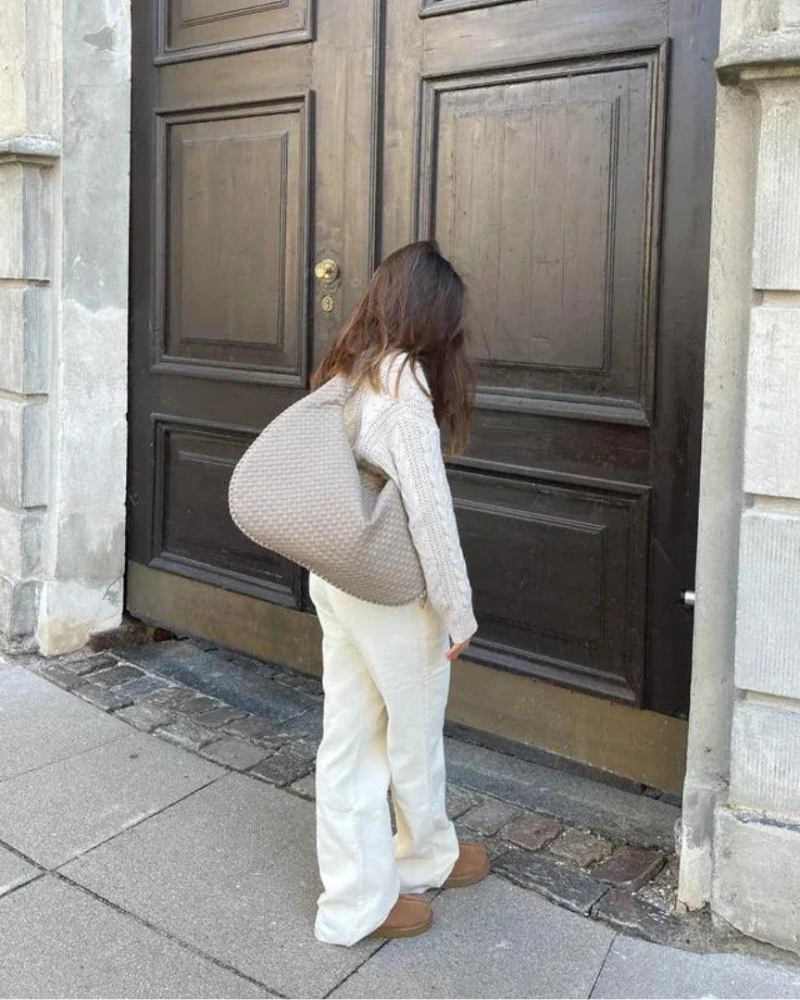 Rowena Bolso de Mano para Mujer – Bolso Bandolera Trenzado de Cuero Vegano con Compartimentos con Cremallera