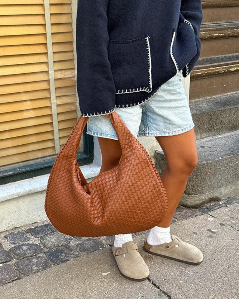 Rowena Bolso de Mano para Mujer – Bolso Bandolera Trenzado de Cuero Vegano con Compartimentos con Cremallera