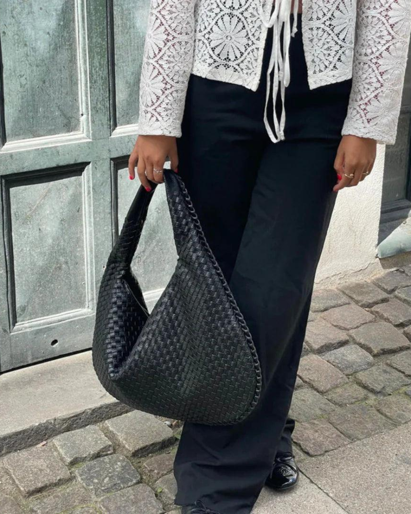 Rowena Bolso de Mano para Mujer – Bolso Bandolera Trenzado de Cuero Vegano con Compartimentos con Cremallera