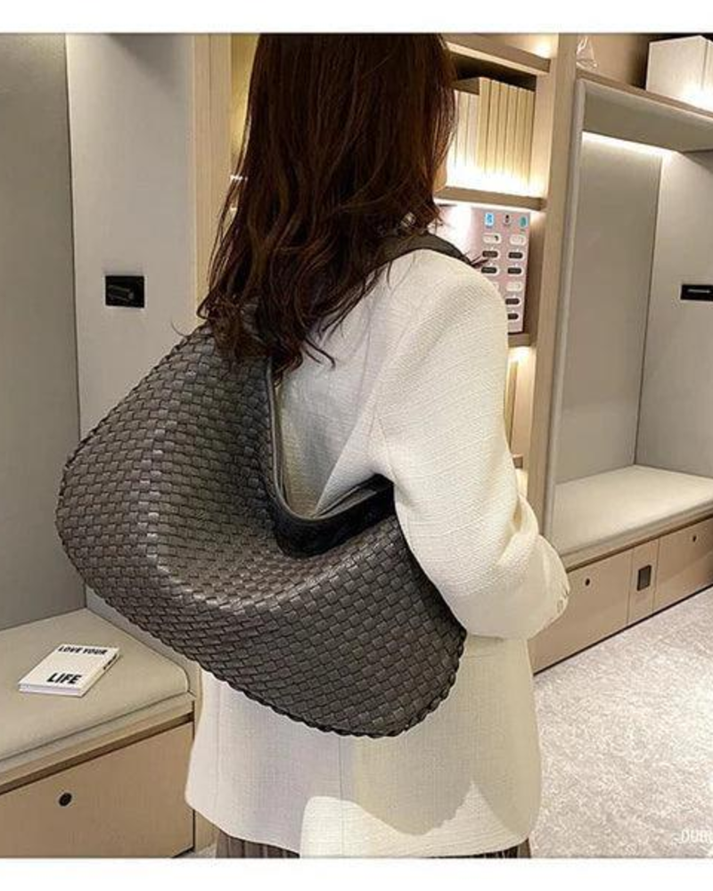 Rowena Bolso de Mano para Mujer – Bolso Bandolera Trenzado de Cuero Vegano con Compartimentos con Cremallera