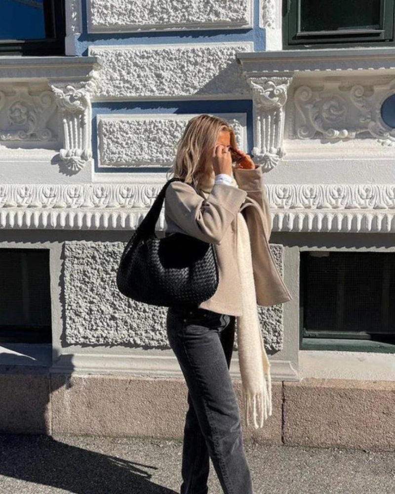 Rowena Bolso de Mano para Mujer – Bolso Bandolera Trenzado de Cuero Vegano con Compartimentos con Cremallera