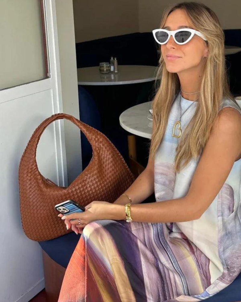 Rowena Bolso de Mano para Mujer – Bolso Bandolera Trenzado de Cuero Vegano con Compartimentos con Cremallera