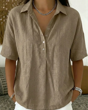 Helena Damen V-Ausschnitt Bluse – Kurzarm mit Knopfdetail, schickes Casual-Hemd