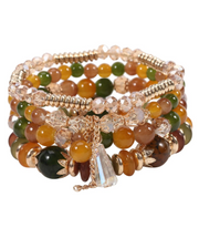 Anaïs Women’s Bracelet Set – Bohemian Brown and Green Set with Beads & Tassel