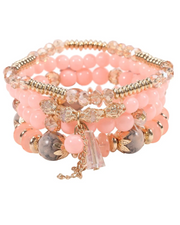 Océane Women's Bracelet Set – Bohemian Rose and Gold Set with Beads & Tassel