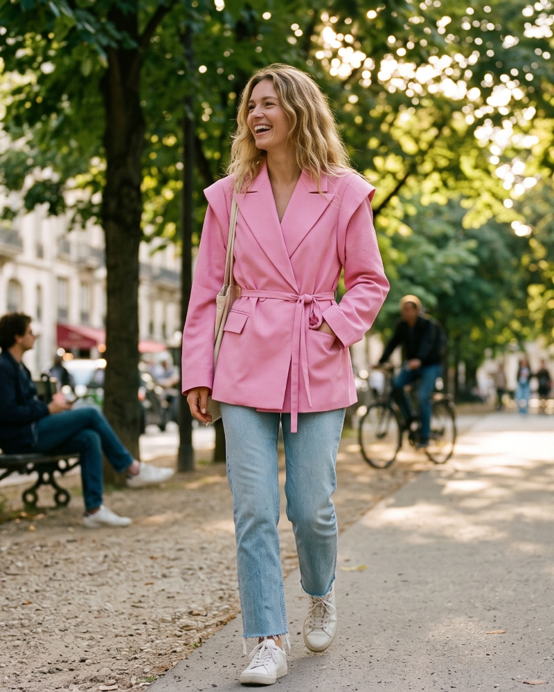 Jordan Blazer Damen – Taillierter Blazer mit Gürtel, Reverskragen, Taschen, elegant und schick