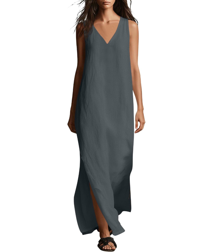 Évarine Damen-Maxikleid – fließendes Kleid mit V-Ausschnitt im Boho-Chic für den Sommer