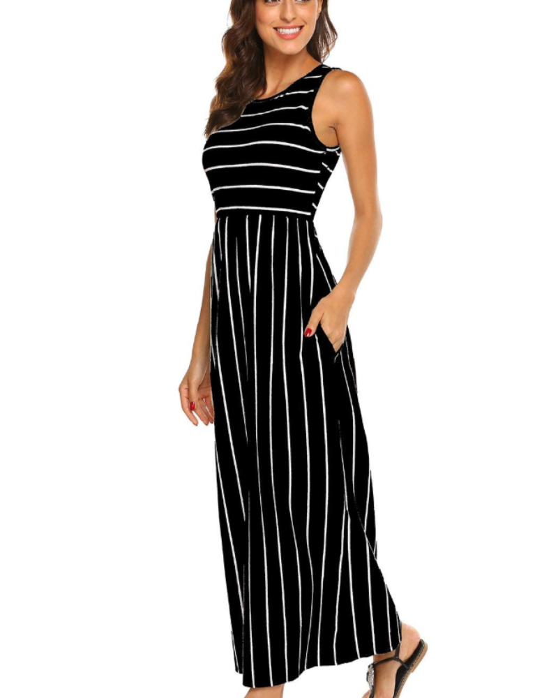 Vestito lungo estivo da donna Lily – Canotta bohémien con vita elastica e tasche