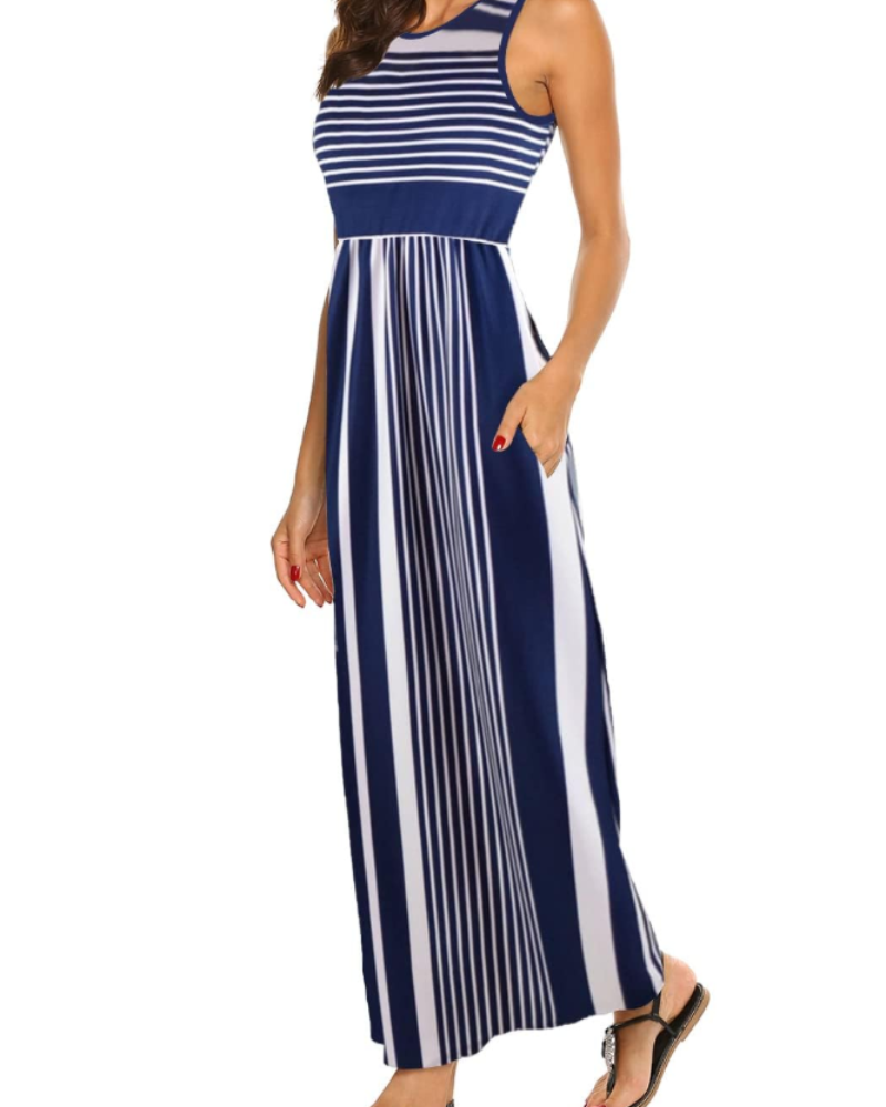 Vestito lungo estivo da donna Lily – Canotta bohémien con vita elastica e tasche