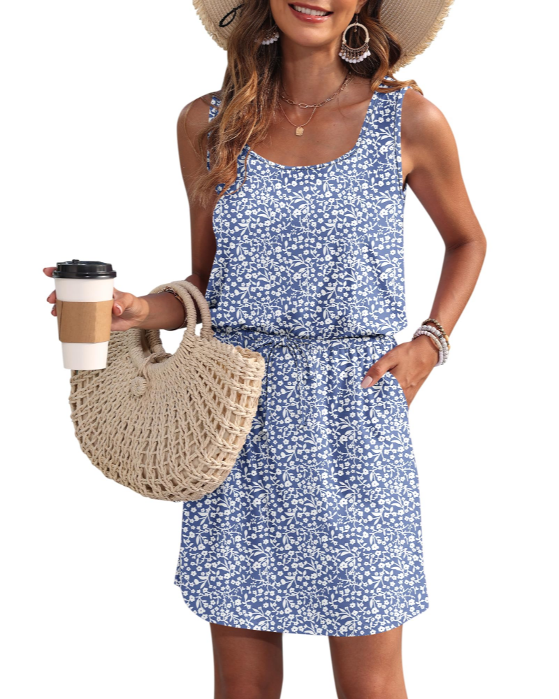Faith Robe Été Femme – Sans Manches Col U avec Cordon & Poches