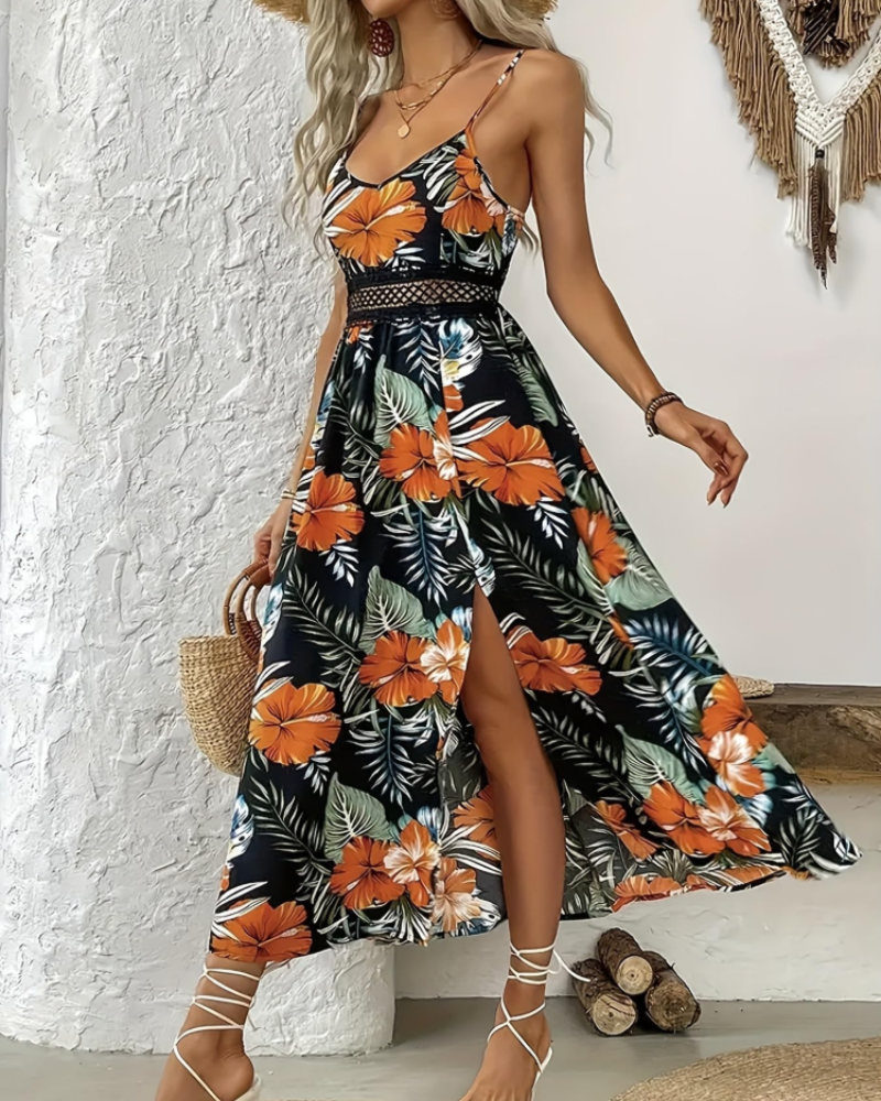 Vestido largo de verano Aria Robe Maxi Fleurie para mujer – vestido largo con tirantes finos ajustables