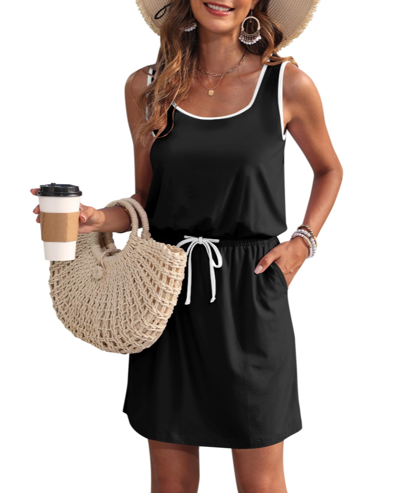 Faith Robe Été Femme – Sans Manches Col U avec Cordon & Poches