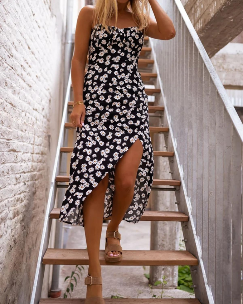 Vestido de verano floral para mujer Noelle – Vestido bustier fruncido con abertura lateral