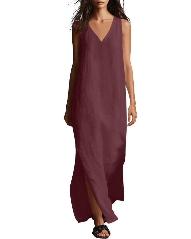 Évarine Damen-Maxikleid – fließendes Kleid mit V-Ausschnitt im Boho-Chic für den Sommer