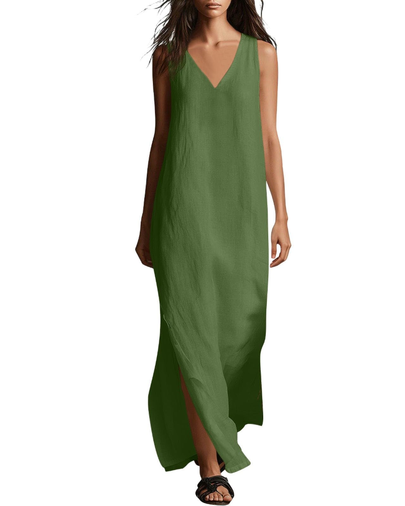 Évarine Damen-Maxikleid – fließendes Kleid mit V-Ausschnitt im Boho-Chic für den Sommer