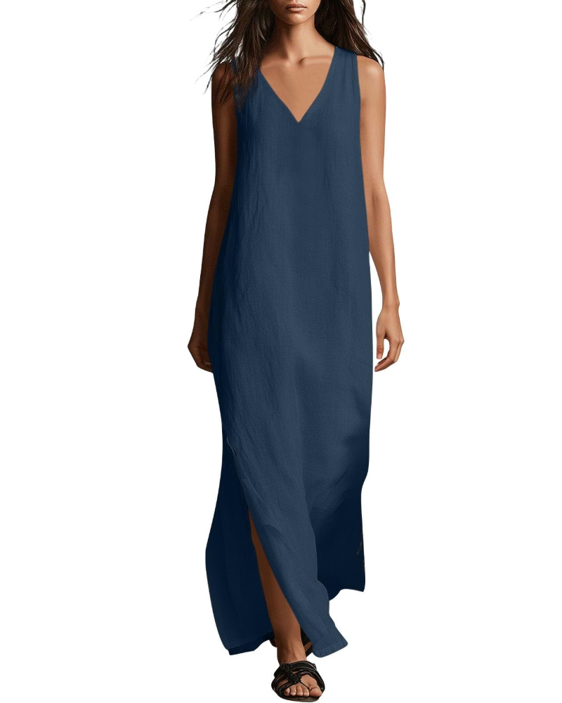 Évarine Damen-Maxikleid – fließendes Kleid mit V-Ausschnitt im Boho-Chic für den Sommer