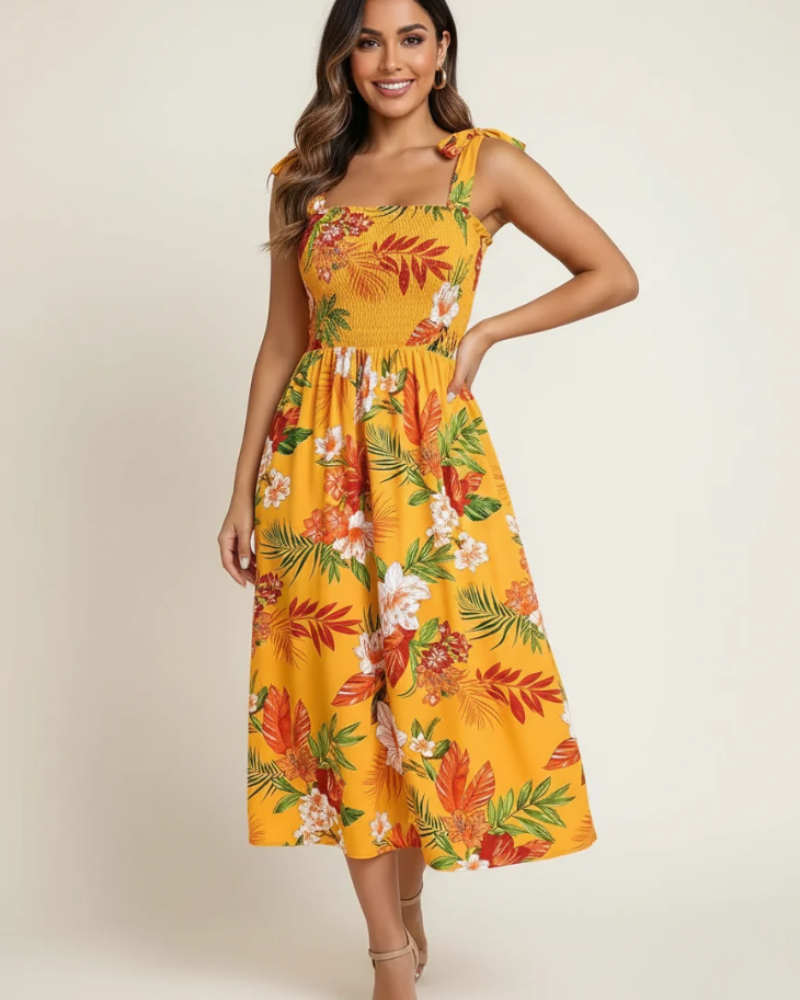 Vestido Ariadne con Flores para Mujer – Vestido de Verano Fluido con Corte Femenino Elegante y Ligero