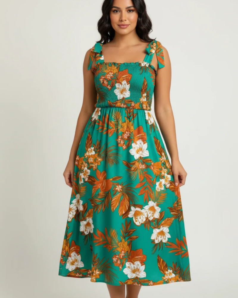 Vestido Ariadne con Flores para Mujer – Vestido de Verano Fluido con Corte Femenino Elegante y Ligero