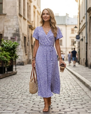 Jade Maxi-jurk voor dames – V-hals, korte mouwen, feestelijk & kantoor