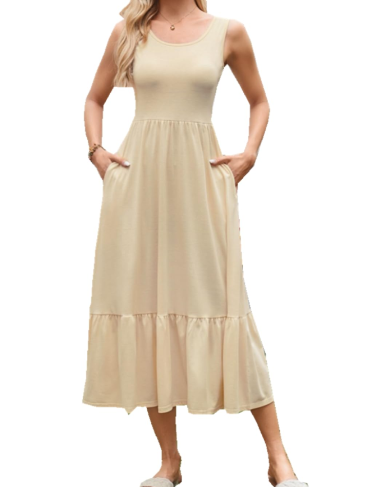 Cara Maxi Dress for Women Summer – Sleeveless, Round Neck & Pockets